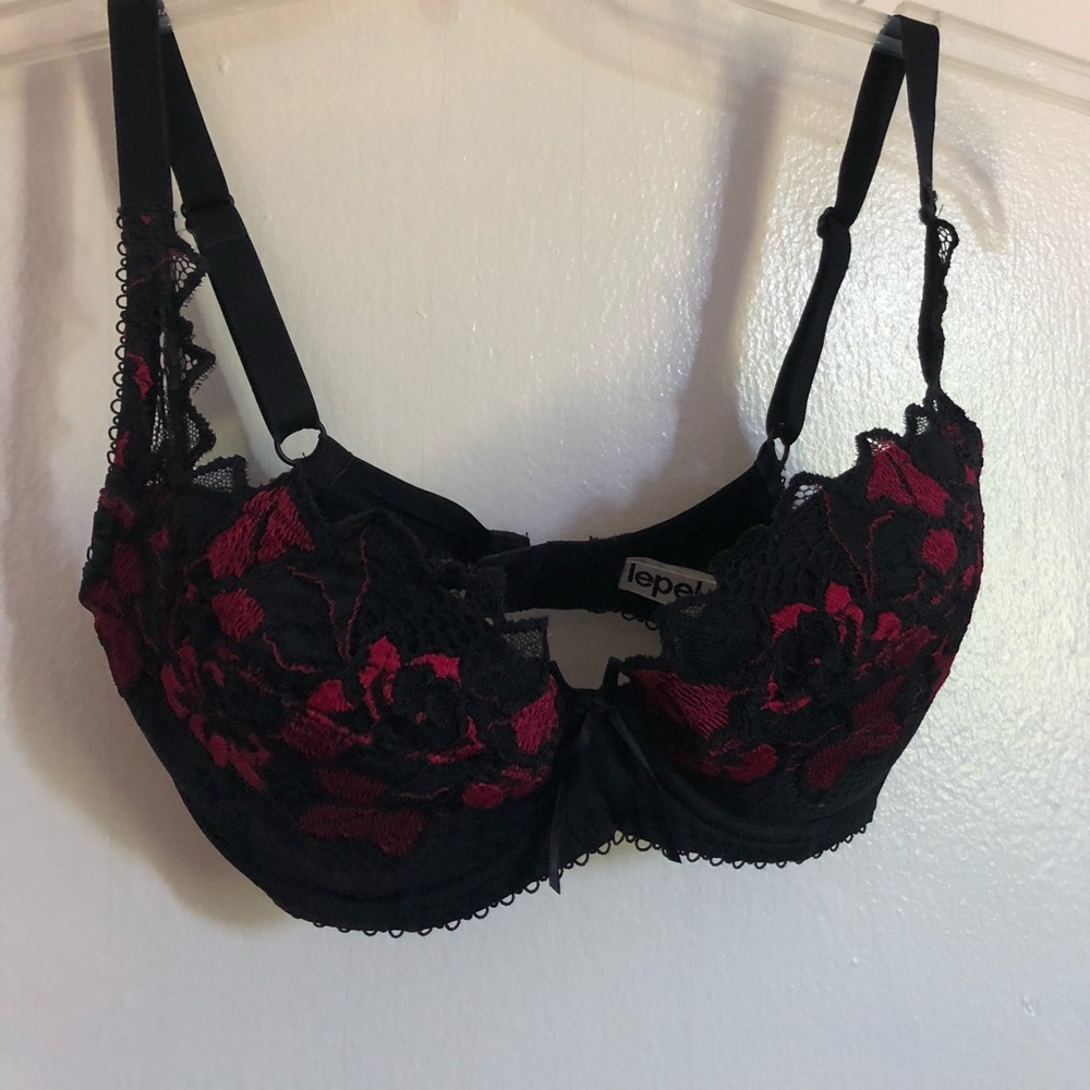 Lepel red and black lace balconnet bra 30E
